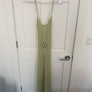 Light Green Crochet Maxi Dress with Flower Cutout